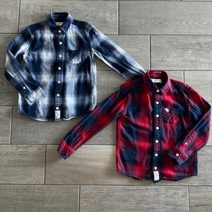Boys Abercrombie Kids Flannel Plaid Button Shirts Twins - Set of 2